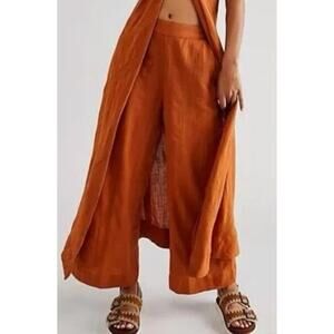 Free People Wide-Leg Linen Pants in Burnt Orange